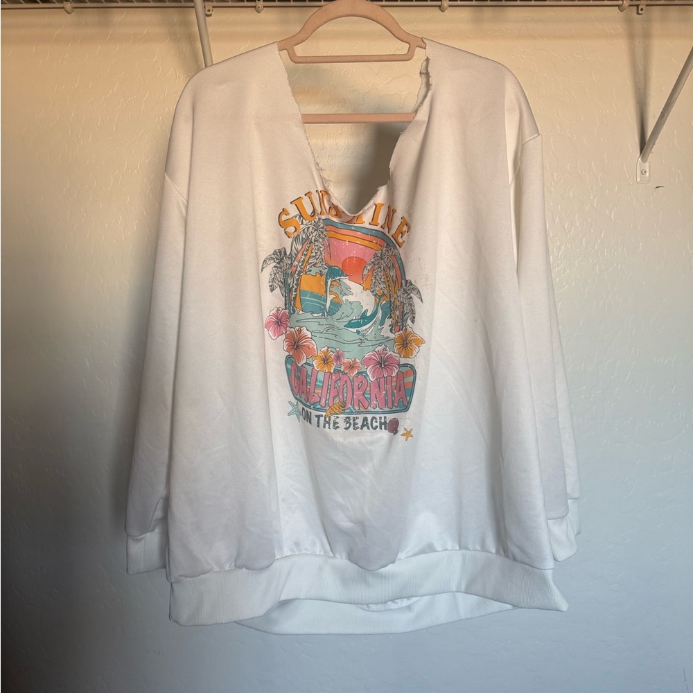 White Graphic California Beach Sweatshirt